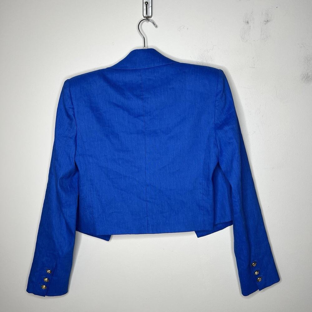 Alice And‎ Olivia Blazer Womens 4 Blue Linen Blend Open Cropped Lined Career - Picture 8 of 13